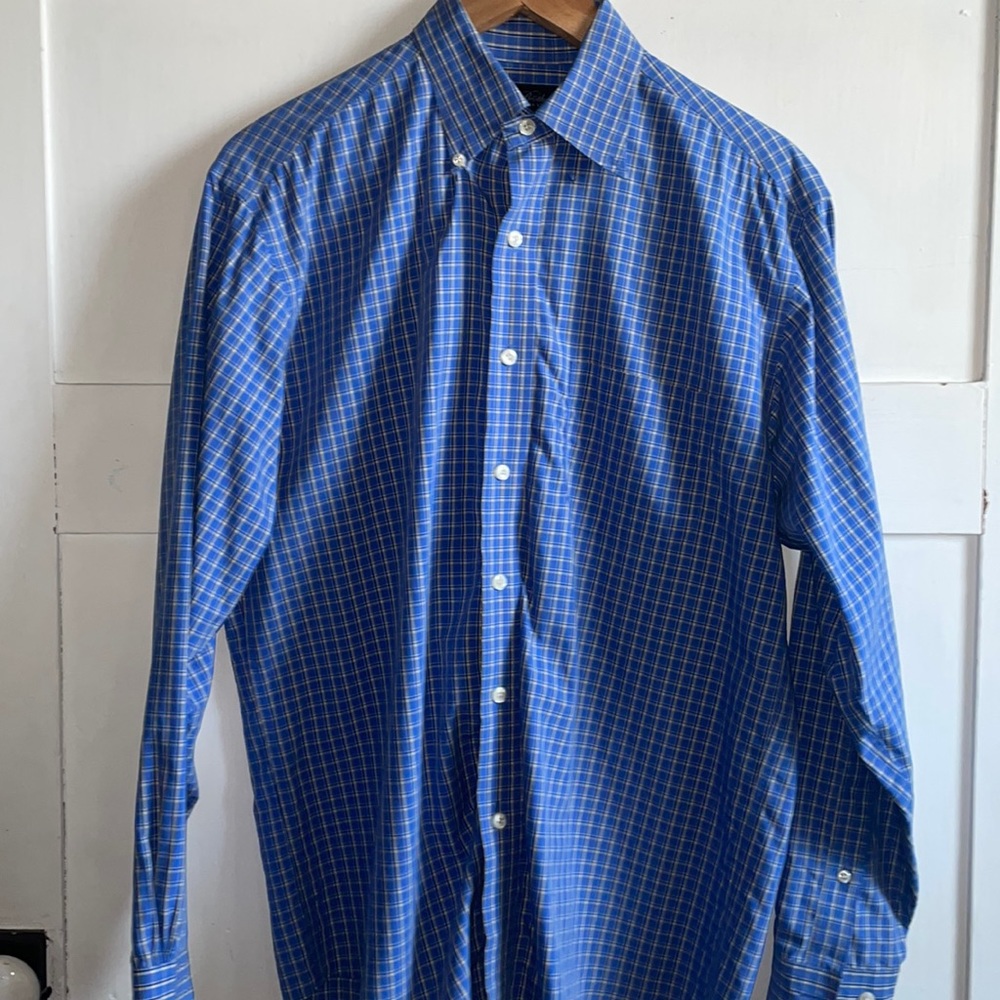 Brooks Brothers Casual Button Down Long Sleeve Blue Plaid Shirt Size Medium